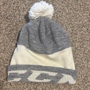 CCM Gray and White Pom Beanie Hat
